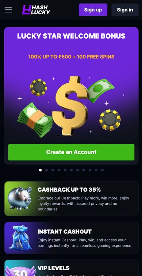 hashlucky welcome section